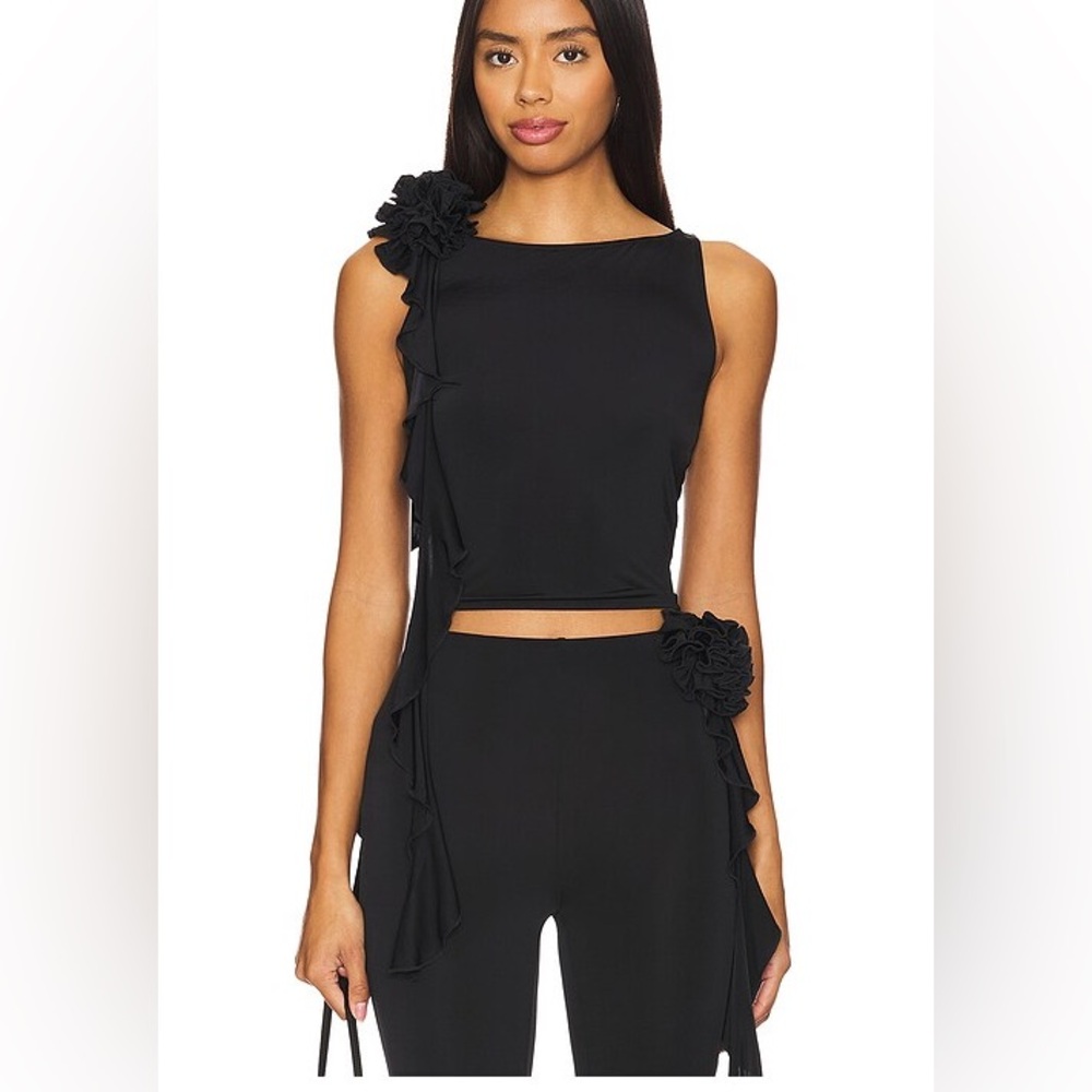 Black Pant & Cami Set with Flower - Picture 2 of 6